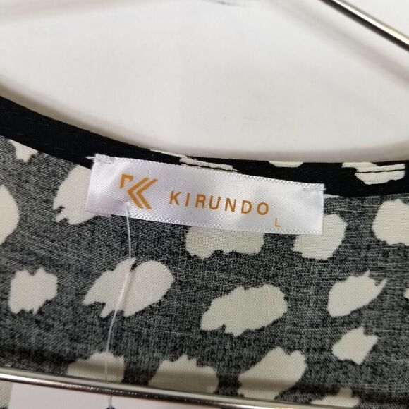 KIRUNDO Women Leopard Mini Dress Embroidered Floral Sz L V-Neck Flowy Boho - Picture 5 of 7